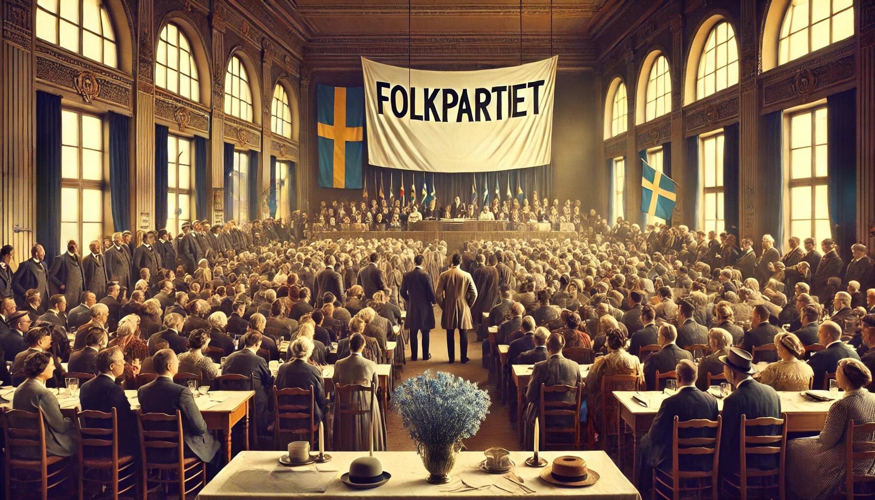 Folkpartiet bildas 1934. Bilden är AI-genererad.